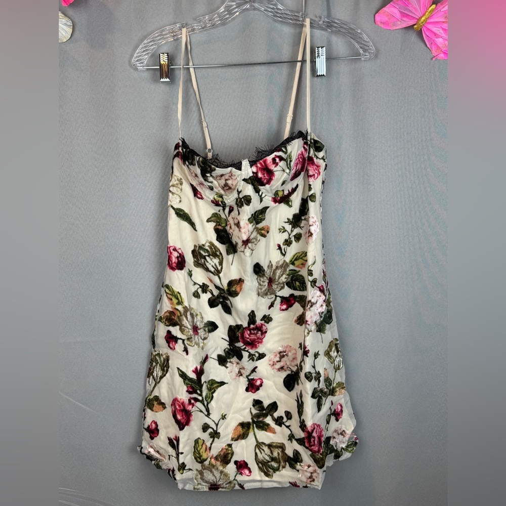 Rare London Floral Flocked Mini Slipdress- Sz Small - Picture 7 of 14
